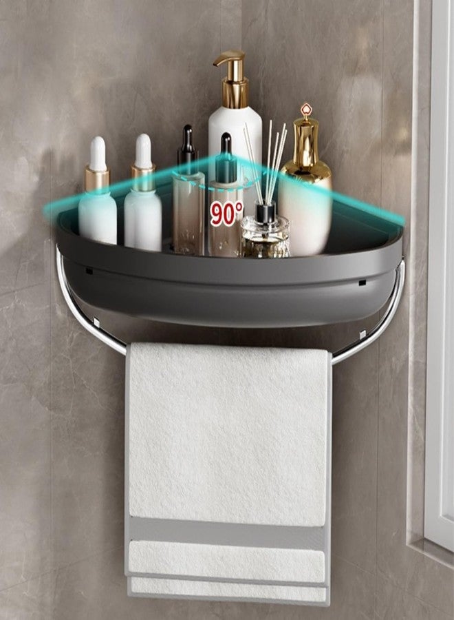 HOOPVOOL منظم رفوف الحمام البلاستيكي من هوبفول، رف دش ذاتي اللصق سهل التركيب بدون حفر، رف مثبت على الحائط، مع حامل مناشف ومناديل بخطاف، يستخدم للحمام والمطبخ (زاوية، أسود) - Image 5